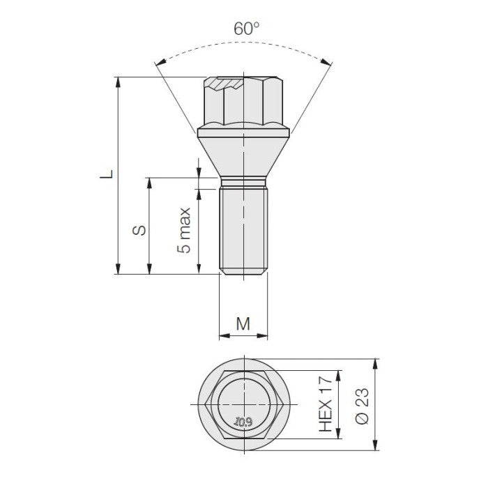 M14 x 1.5, Tapered Seat, 17 Hex