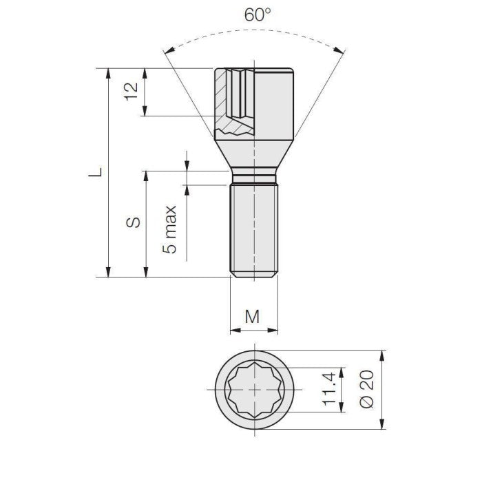 M14 x 1.5, 60° Taper, Star D20