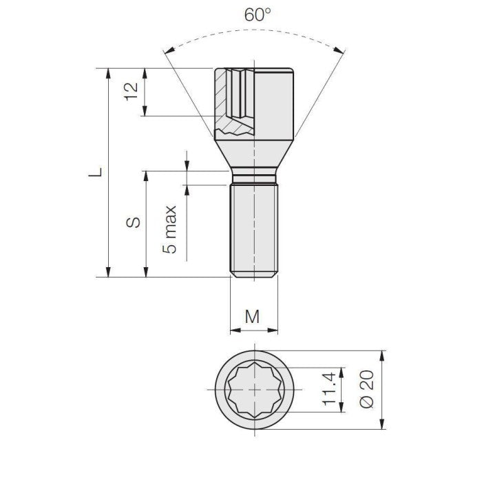 M14 x 1.25, 60° Taper, Star D20