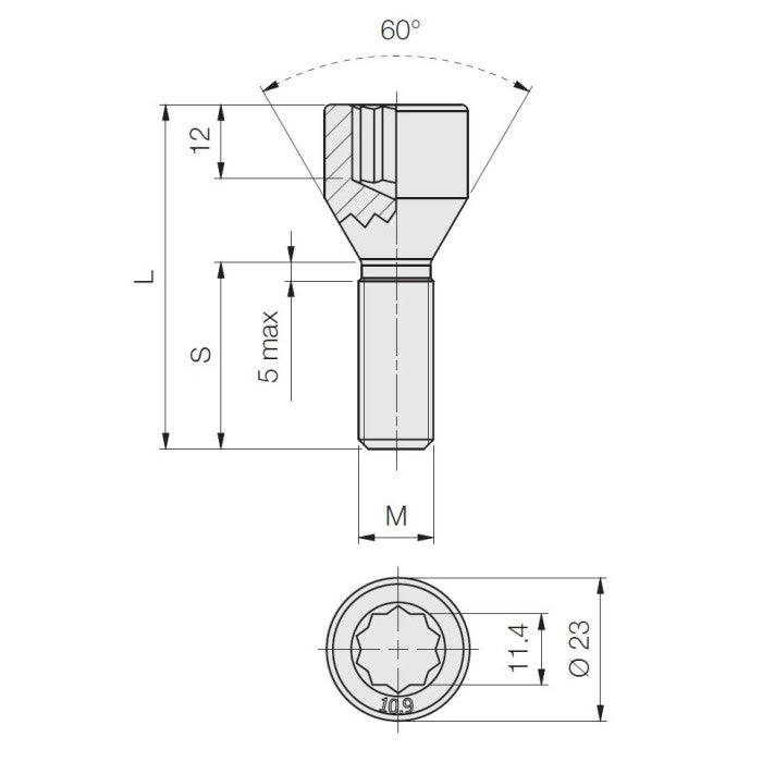M12 x 1.5, 60° Taper, Star D23, Galv