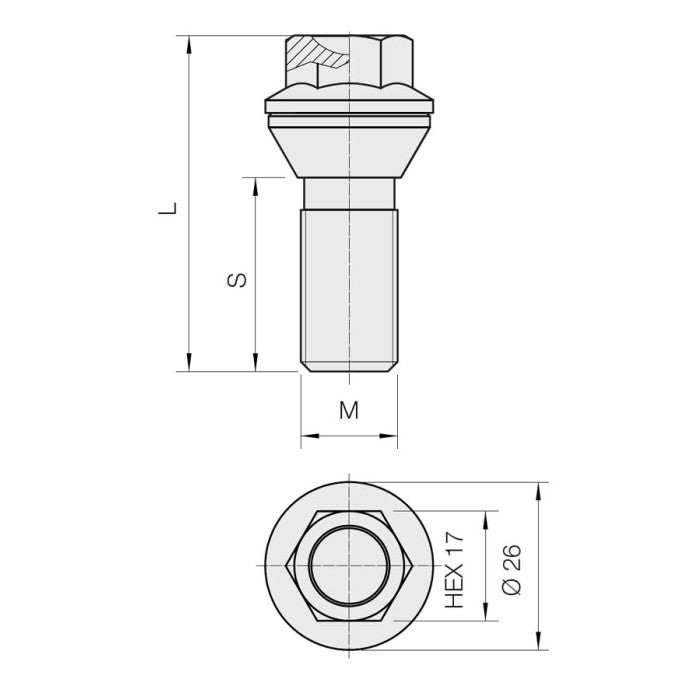 M15 x 1.25, Tapered Seat, 17 Hex