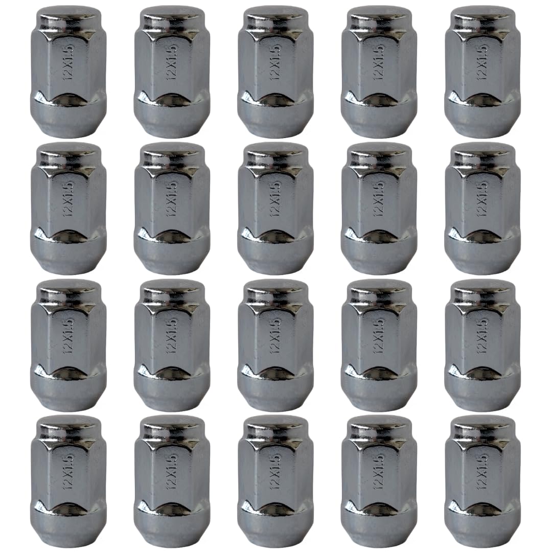 RYBO M12 x 1.5, 19mm Hex Chrome Alloy Wheel Nuts, Compatible With Ford & More