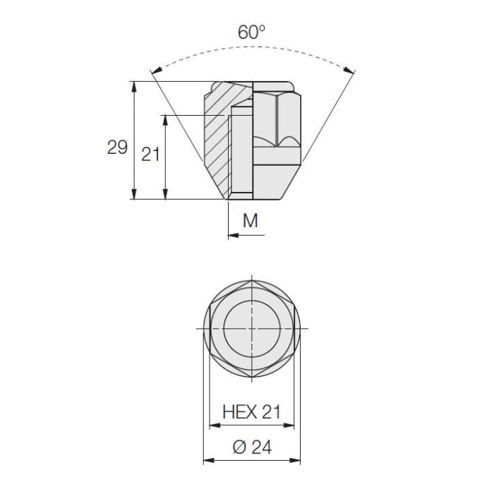 Closed Nut, 60° Taper, 21 Hex, 29 Height, Galv