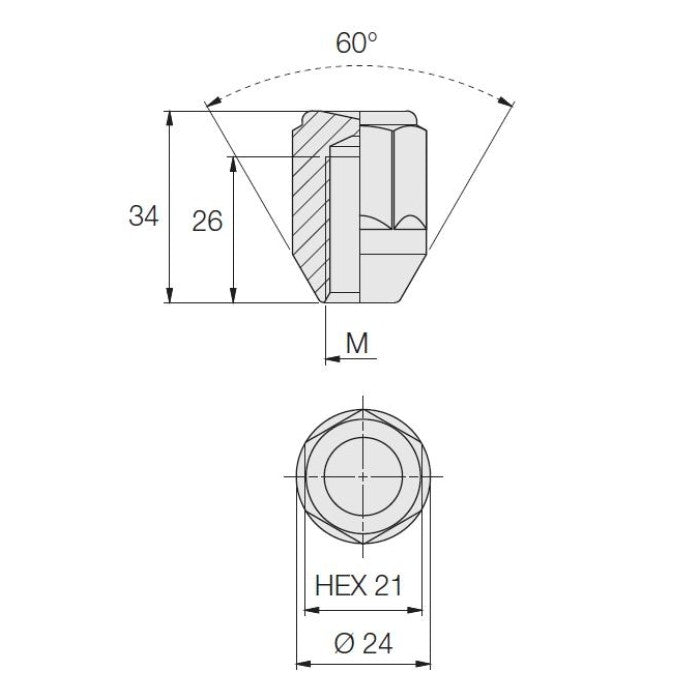 Closed Nut, 60° Taper, 21 Hex, 34 Height, Galv