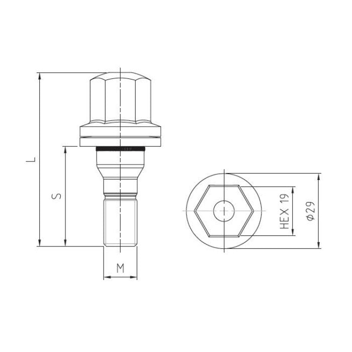 M12 x 1.25, Flat Seated, 19 Hex, Galv