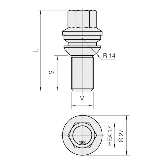 M15 x 1.25, Swivel Wash Radius 14, 17 Hex