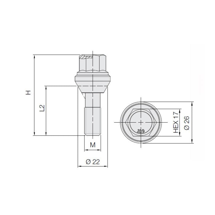M12 x 1.5, 60° Taper, Vari Bolt (wobble), 17 Hex, Galv