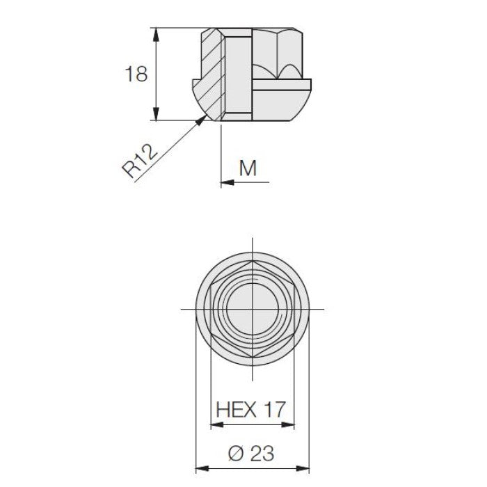 Open Nut Ball Seat, Radius 12, 17 Hex, 18 Height, Galv