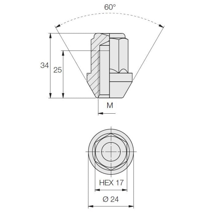 Closed Nut, 60° Taper, 17 Hex, 34 Height