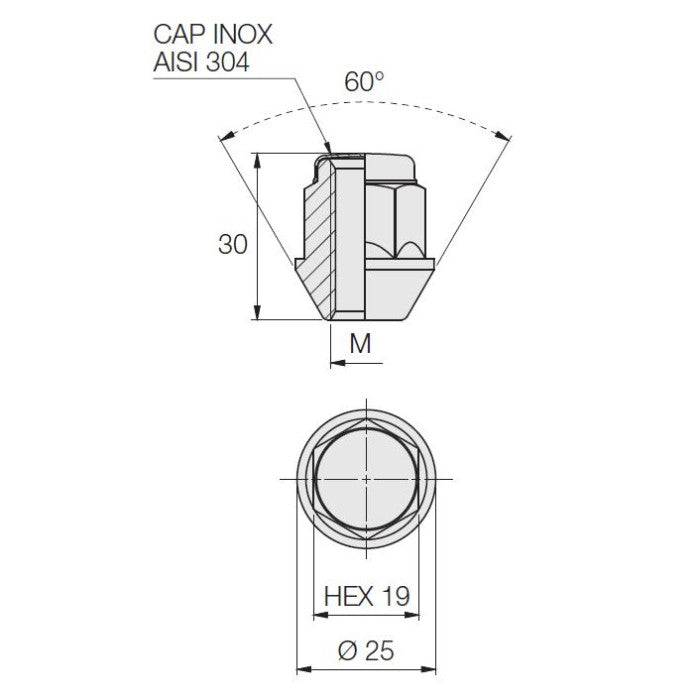 Closed Nut W/Cap, 60° Taper, 19 Hex, 30 Height, Galv