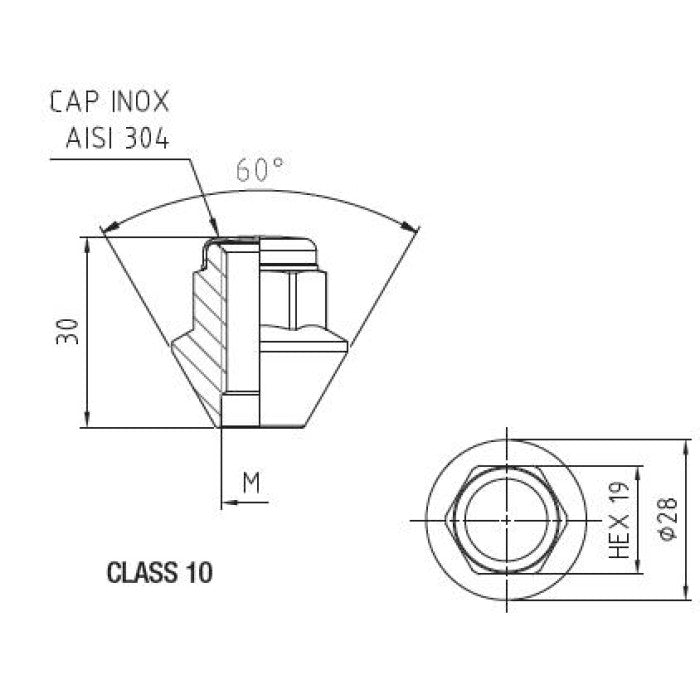 Closed Nut W/Cap, 60° Taper, 19 Hex, 30 Height, Galv