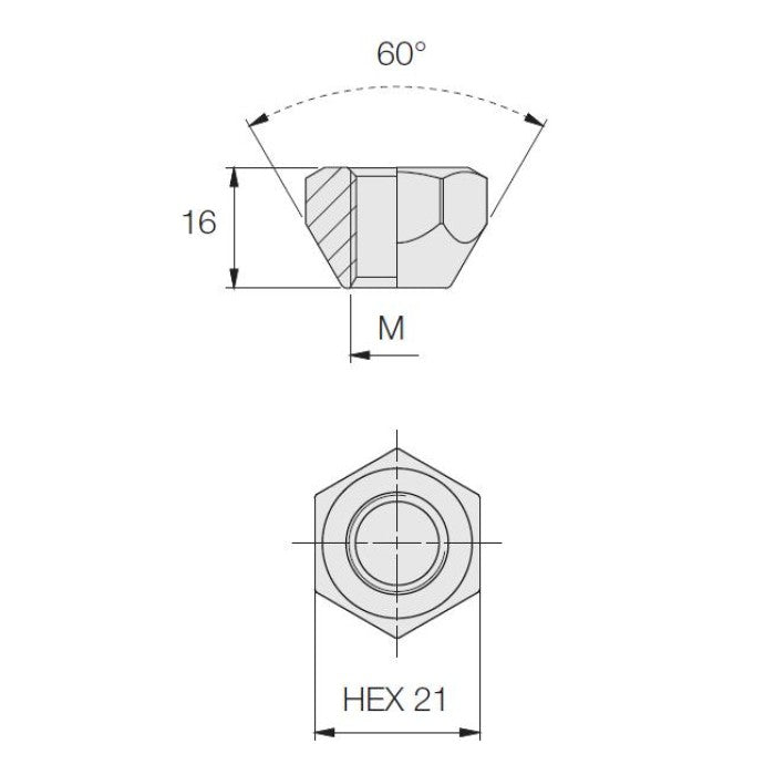 Open Nut, 60° Taper, 21 Hex, 16 Height, Yellow Glav