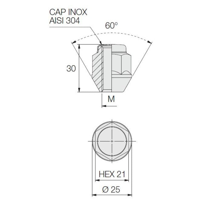 Closed Nut W/Cap, 60° Taper, 21 Hex, Galv