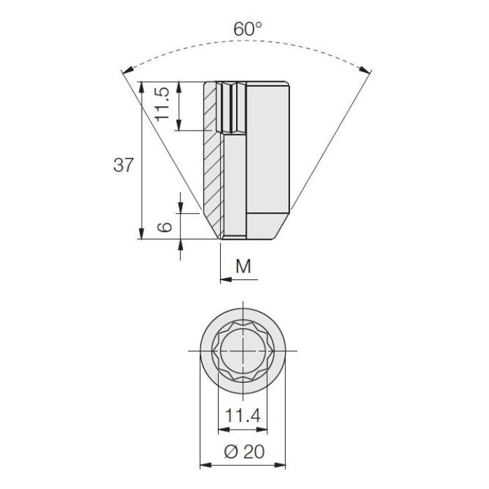 Tuner Nut, 60° Taper, Star D20, 37 Height