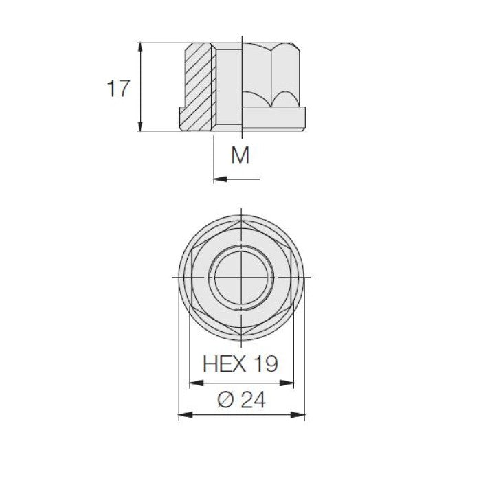 Open Nut Flat Seated, 19 Hex, 17 Height