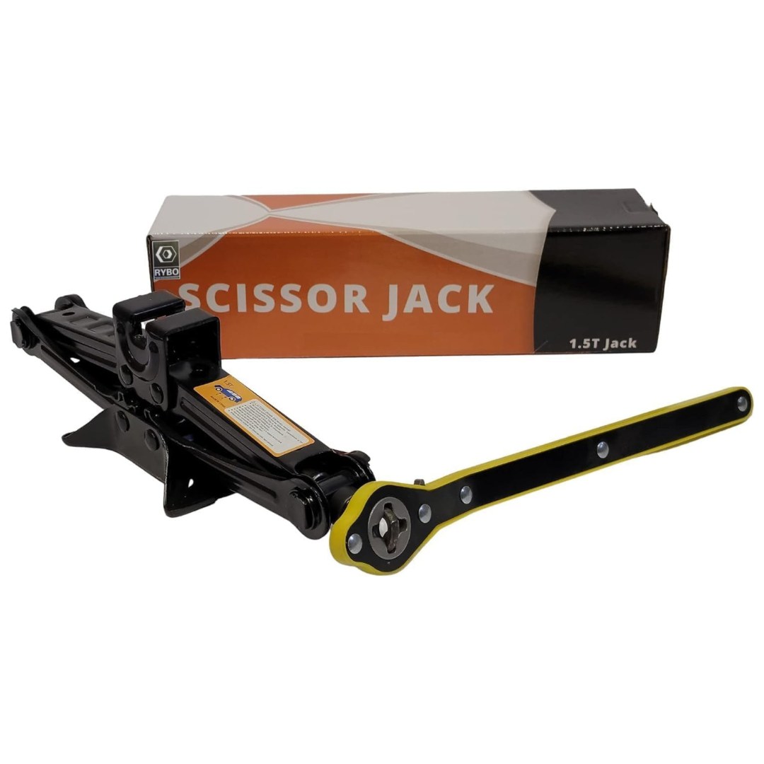 RYBO Scissor Jack & Wheel Brace Set – 1.5 To 3 Ton Capacity, 4-Piece Hex Socket Kit