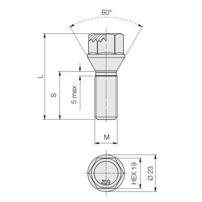 M14 x 1.5, Tapered Seat, 19 Hex, Galv