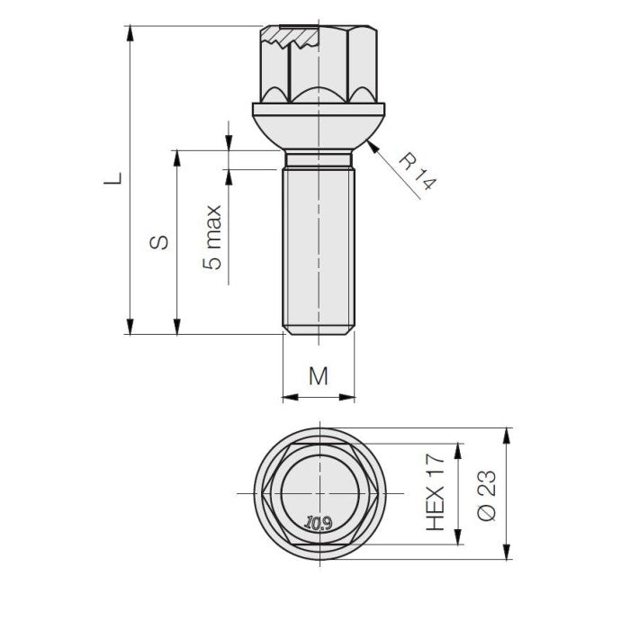 M14 x 1.5, Radius 14, 17 Hex INOX (Tin Cap) OE style